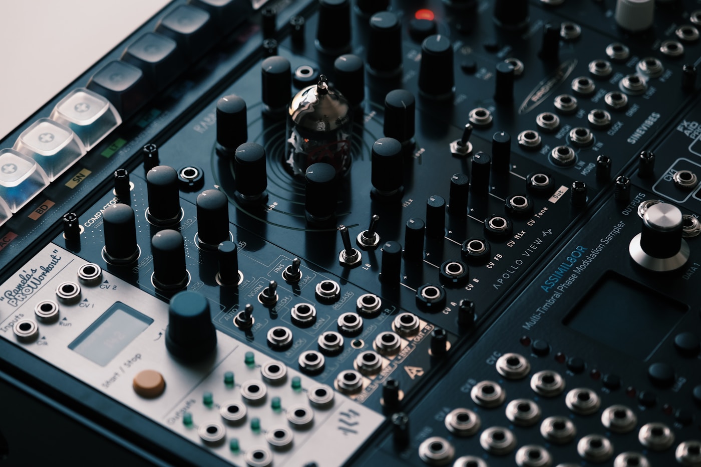 Music production equipment representing shopping and browsing online